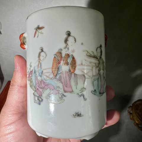 古玩陶瓷庫(kù)出 同治 細(xì)路粉彩騎獅童子蓋缸拍賣,當(dāng)前價(jià)格2680元