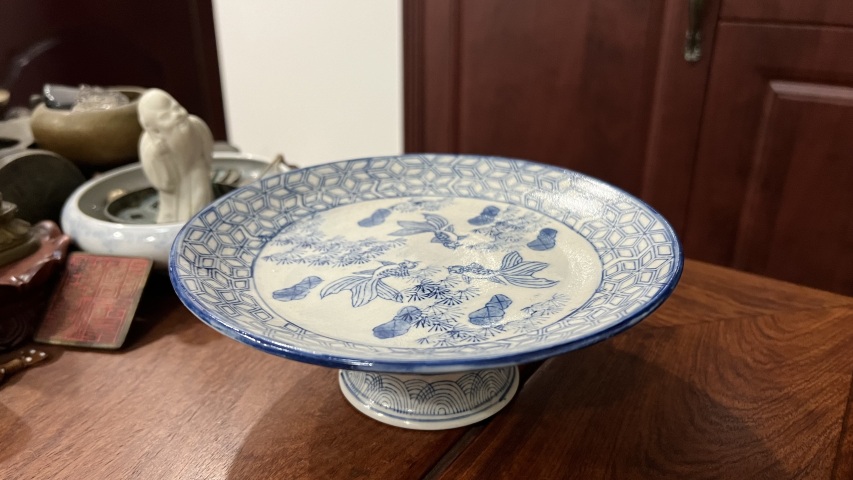 古玩陶瓷魚藻紋高足盤拍賣，當前價格199元