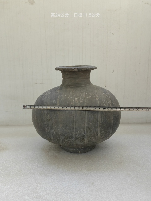 古玩陶瓷灰陶弦紋繭形壺拍賣，當前價格1100元