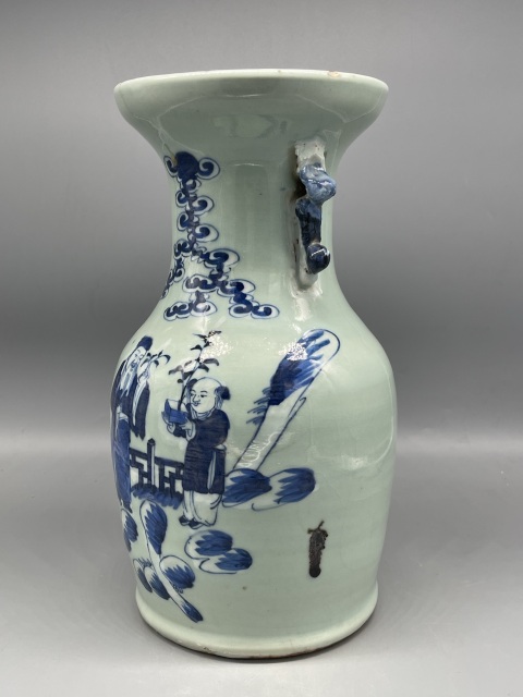 古玩陶瓷清中期青花豆青釉加白陶淵明愛菊?qǐng)D100 件瓶拍賣，當(dāng)前價(jià)格1782元