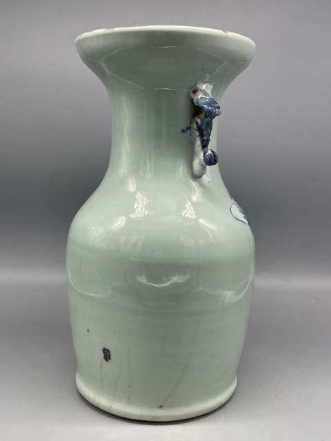 古玩陶瓷清中期青花豆青釉加白陶淵明愛菊?qǐng)D100 件瓶拍賣，當(dāng)前價(jià)格1782元