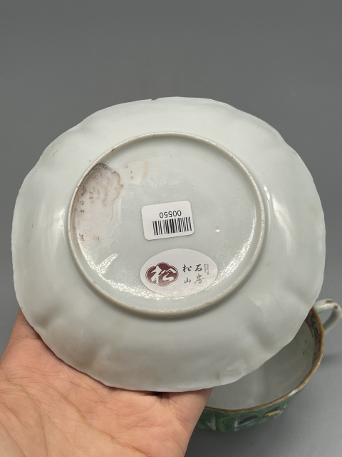 古玩陶瓷民國廣彩白菜紋杯碟套拍賣,當前價格999元