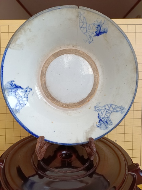 古玩陶瓷清末民初.大雞圖青花盤拍賣,當(dāng)前價格118元