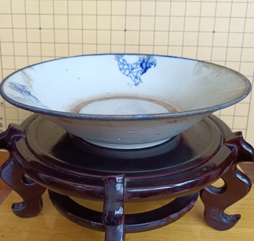 古玩陶瓷清末民初.大雞圖青花盤拍賣,當(dāng)前價格118元