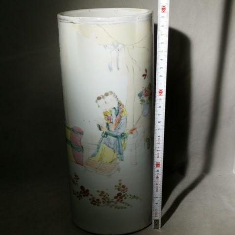 古玩陶瓷清末民初 細路粉彩江東二喬帽筒拍賣,當前價格1780元