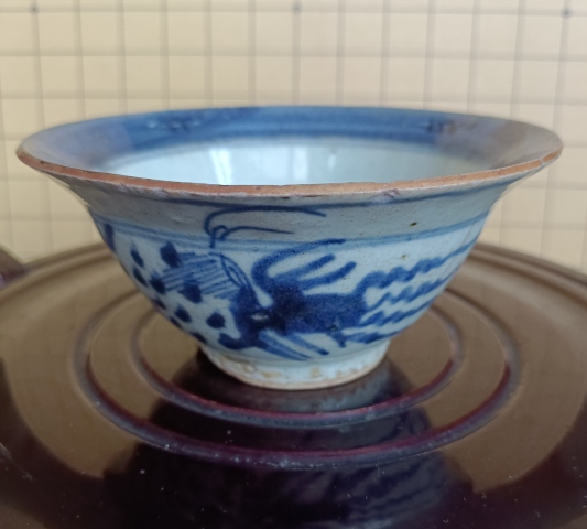 古玩陶瓷清康熙.青花夔龍鳳紋碗拍賣，當前價格198元