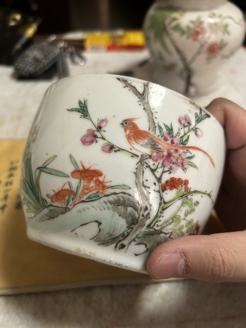 古玩陶瓷民國粉彩花鳥紋蓋罐拍賣,當前價格1600元