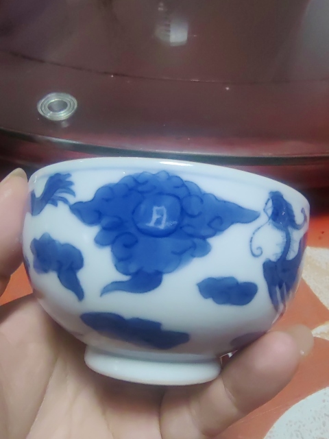 古玩陶瓷清中期青花龍鳳紋茶圓拍賣,當前價格14000元