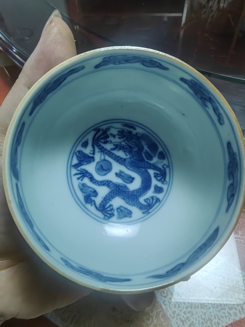 古玩陶瓷清中期青花龍鳳紋茶圓拍賣,當前價格14000元