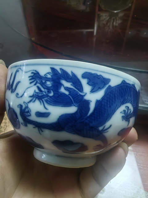 古玩陶瓷清中期青花龍鳳紋茶圓拍賣,當前價格14000元