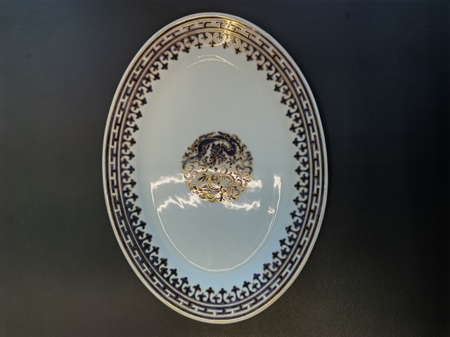 古玩陶瓷35厘米龍鳳藍釉描金紋大盤拍賣，當前價格1500元