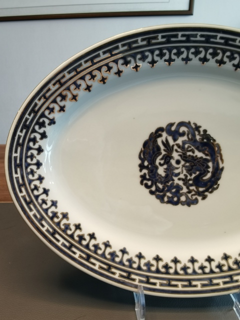 古玩陶瓷35厘米龍鳳藍釉描金紋大盤拍賣，當前價格1500元