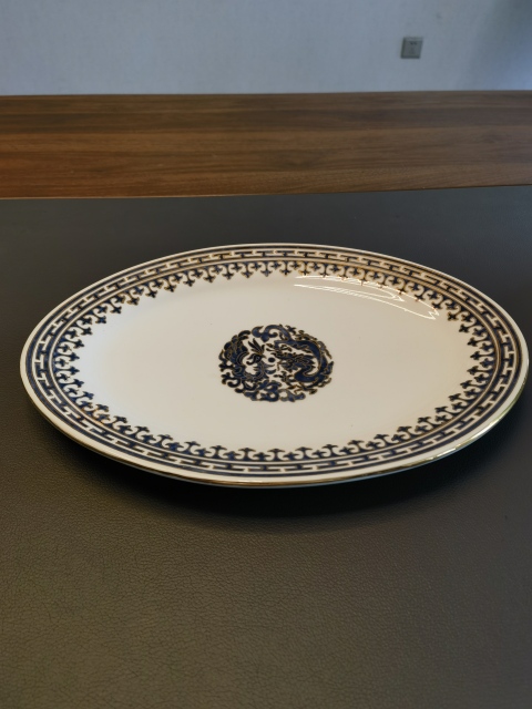 古玩陶瓷35厘米龍鳳藍釉描金紋大盤拍賣，當前價格1500元