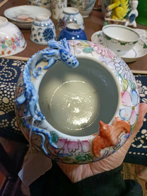 古玩陶瓷民國百花不落地粉彩螭龍蝠紋洗拍賣,當前價格8888元