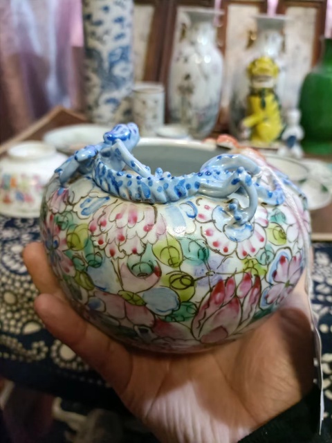 古玩陶瓷民國百花不落地粉彩螭龍蝠紋洗拍賣,當前價格8888元