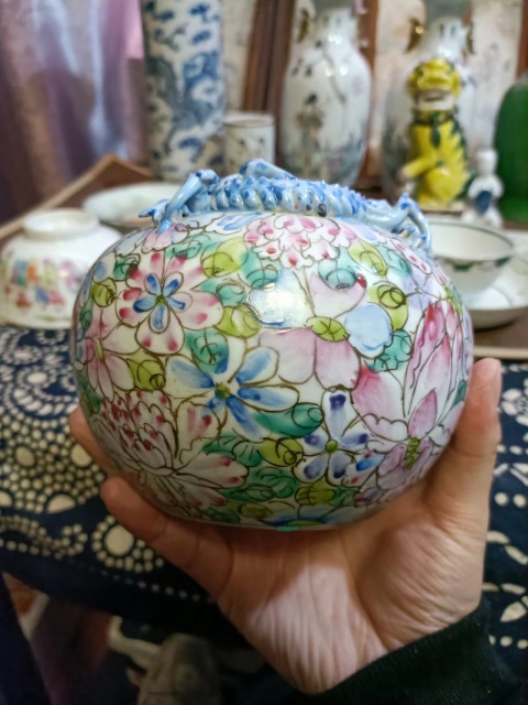 古玩陶瓷民國百花不落地粉彩螭龍蝠紋洗拍賣,當前價格8888元