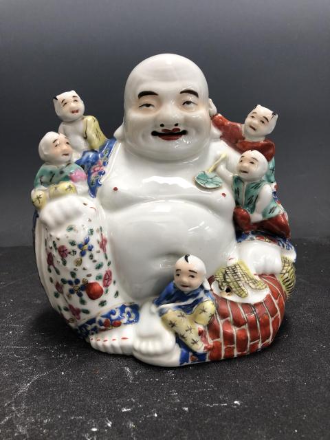 古玩陶瓷底款茂記生造粉彩五子登科彌勒佛造像拍賣，當前價格8000元