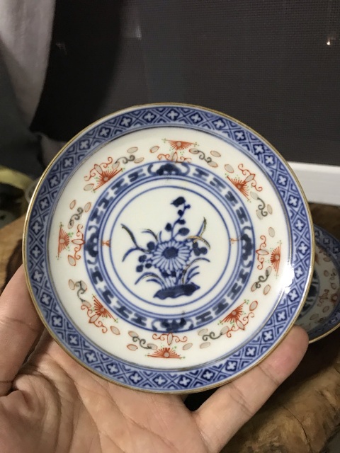古玩陶瓷民國青花花卉紋玲瓏瓷杯碟兩套拍賣,當(dāng)前價格688元