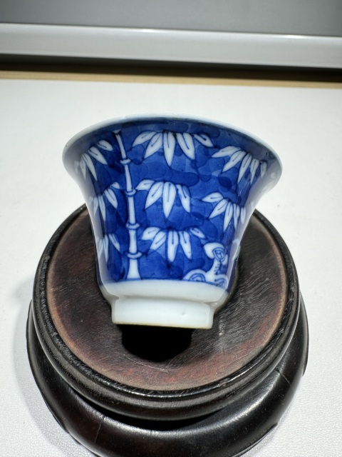古玩陶瓷青花竹報平安圖馬蹄杯拍賣,當前價格3600元