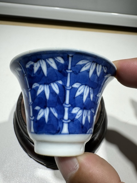古玩陶瓷青花竹報平安圖馬蹄杯拍賣,當前價格3600元