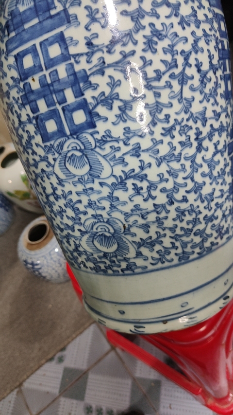 古玩陶瓷清中期青花喜字紋雙耳瓶拍賣，當前價格8000元