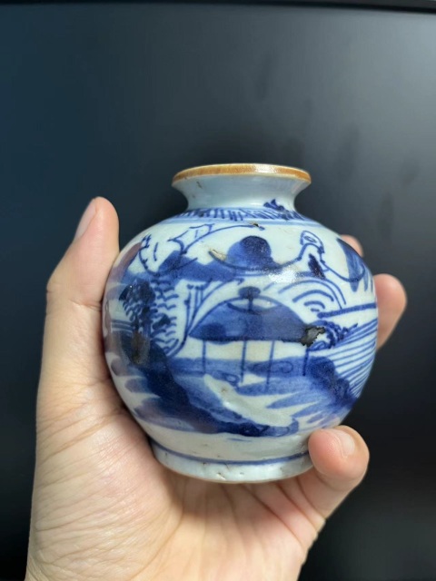 古玩陶瓷雍乾青花山水人物石榴尊拍賣,當前價格699元