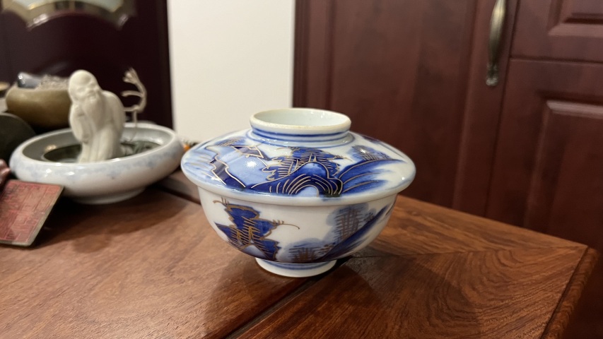 古玩陶瓷清代青花加彩蓋碗拍賣，當前價格299元
