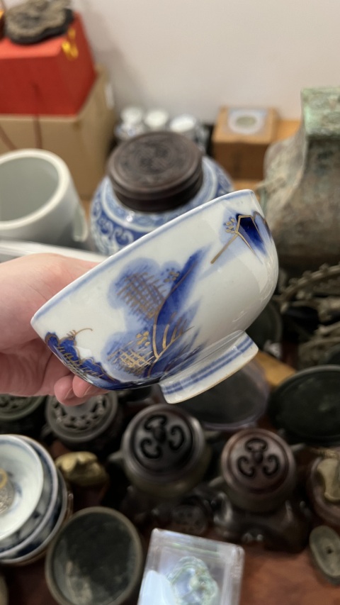 古玩陶瓷清代青花加彩蓋碗拍賣，當前價格299元
