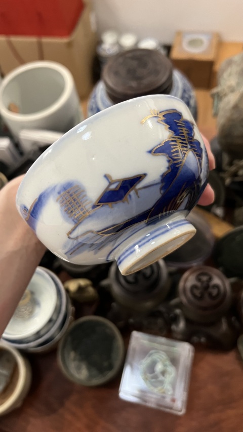 古玩陶瓷清代青花加彩蓋碗拍賣，當前價格299元