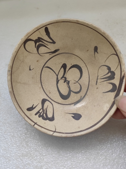 古玩陶瓷磁州窯白地黑花斗笠碗拍賣，當前價格450元
