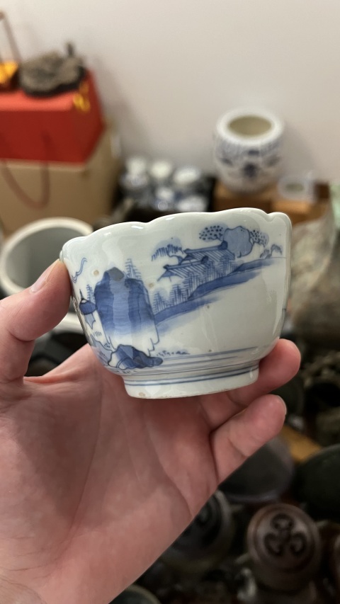 古玩陶瓷清代山水紋青花杯拍賣,當前價格355元