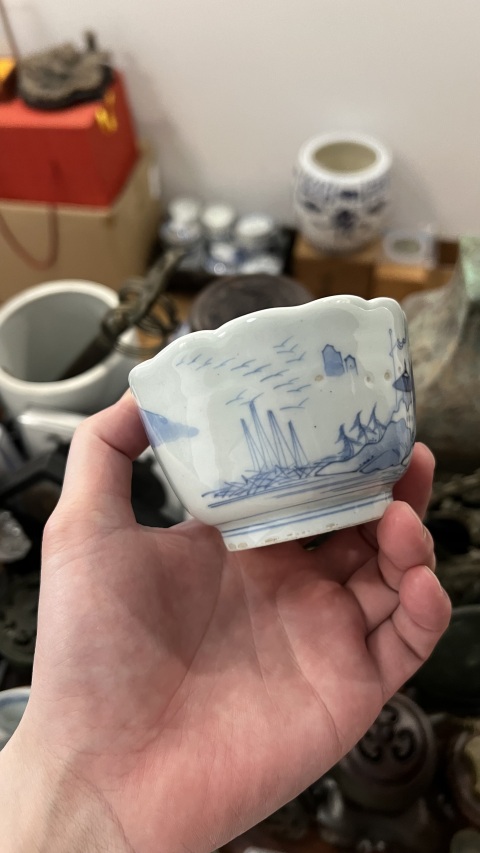 古玩陶瓷清代山水紋青花杯拍賣,當前價格355元