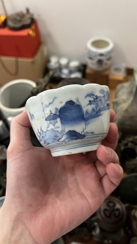 古玩陶瓷清代山水紋青花杯拍賣,當前價格355元