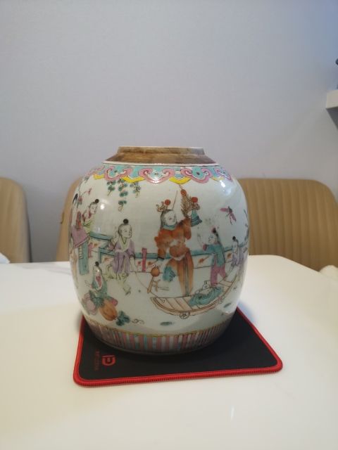 古玩陶瓷三娘教子圖粉彩罐拍賣,當前價格1500元