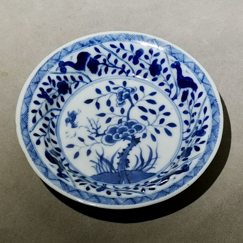 古玩陶瓷清 康熙青花大吉大利冠上加冠折沿盤拍賣，當前價格308元