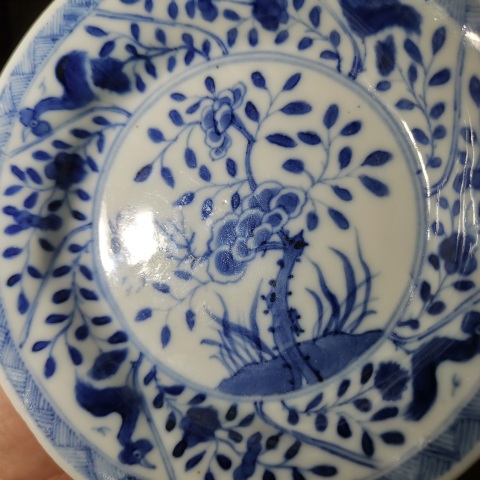 古玩陶瓷清 康熙青花大吉大利冠上加冠折沿盤拍賣，當前價格308元