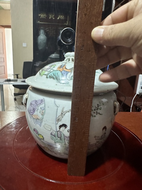 古玩陶瓷粉彩桃花仕女紋粥罐拍賣，當(dāng)前價格2800元