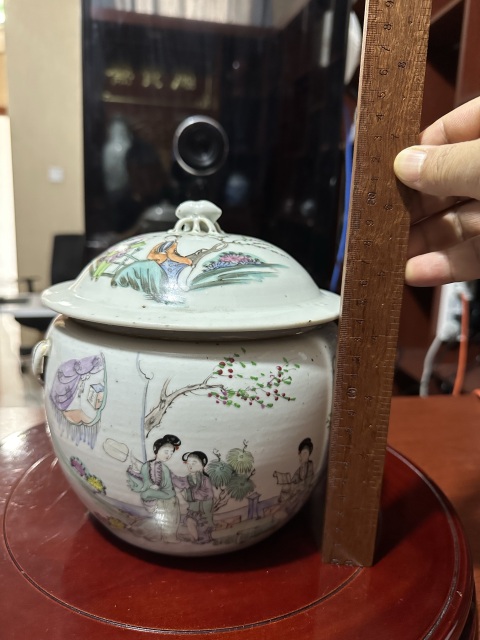 古玩陶瓷粉彩桃花仕女紋粥罐拍賣，當(dāng)前價格2800元
