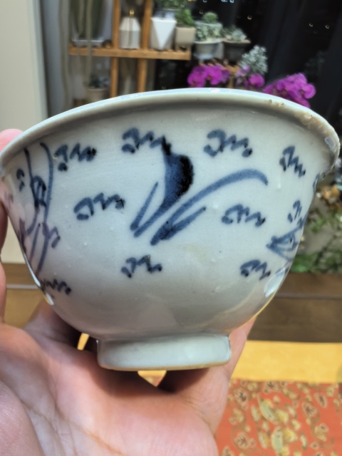 古玩陶瓷明末清早青花魚藻紋茶圓拍賣，當前價格2199元