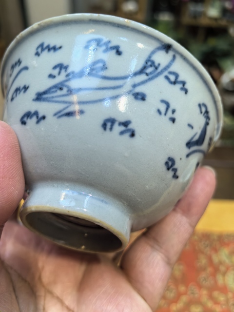 古玩陶瓷明末清早青花魚藻紋茶圓拍賣，當前價格2199元