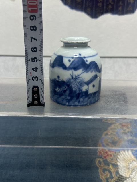 古玩陶瓷清中期精品山水紋青花水盂拍賣，當前價格1690元