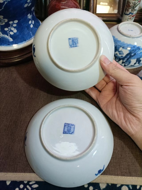 古玩陶瓷清代嘉慶龍鳳紋青花盤一對拍賣,當前價格8888元