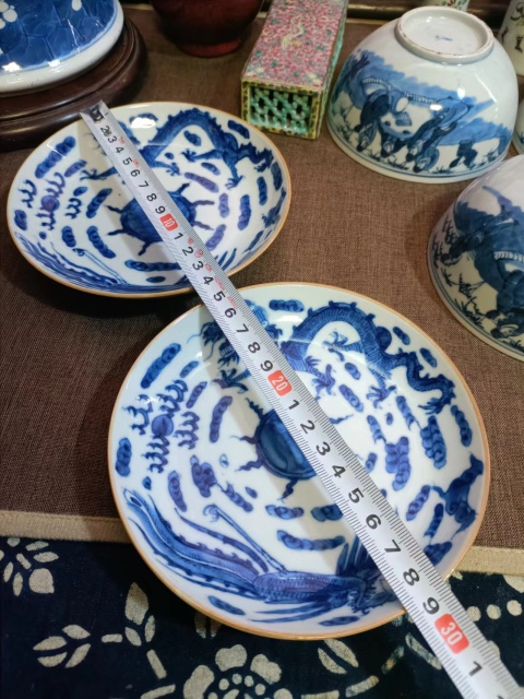 古玩陶瓷清代嘉慶龍鳳紋青花盤一對拍賣,當前價格8888元