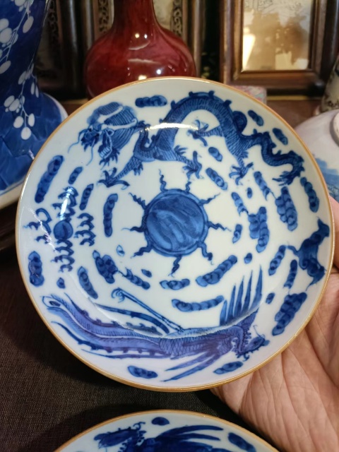古玩陶瓷清代嘉慶龍鳳紋青花盤一對拍賣,當前價格8888元