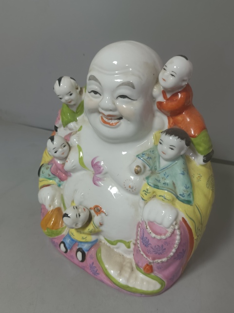 古玩陶瓷粉彩五子彌勒佛塑像拍賣，當前價格180元