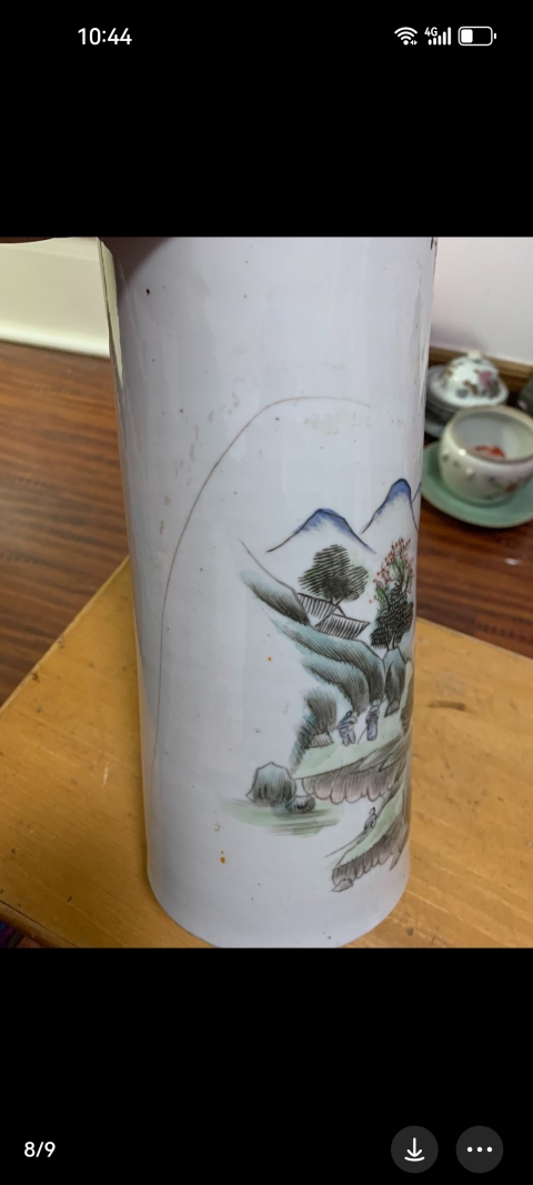 古玩陶瓷淺絳彩山水人物詩文帽筒拍賣，當前價格899元