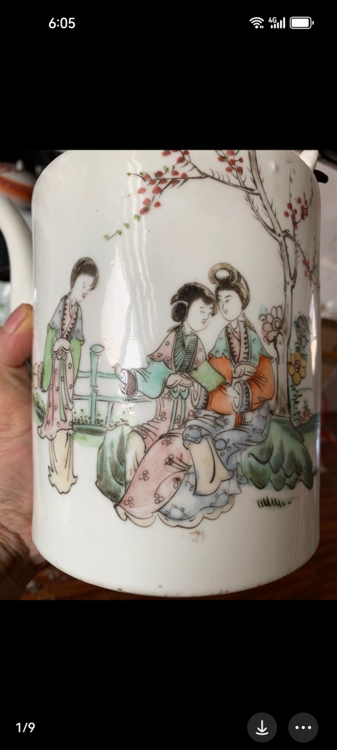 古玩陶瓷粉彩桃花仕女人物紋提梁壺拍賣,當(dāng)前價(jià)格889元