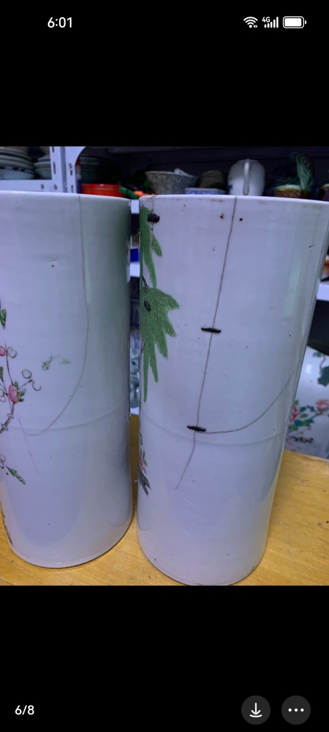 古玩陶瓷民國粉彩帽筒一對兒的。那個單個的不賣。拍賣,當前價格777元