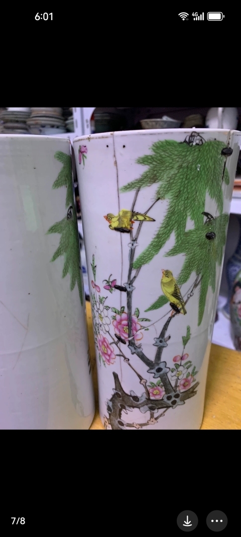 古玩陶瓷民國粉彩帽筒一對兒的。那個單個的不賣。拍賣,當前價格777元