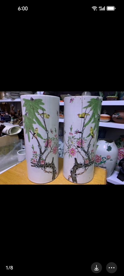 古玩陶瓷民國粉彩帽筒一對兒的。那個單個的不賣。拍賣,當前價格777元